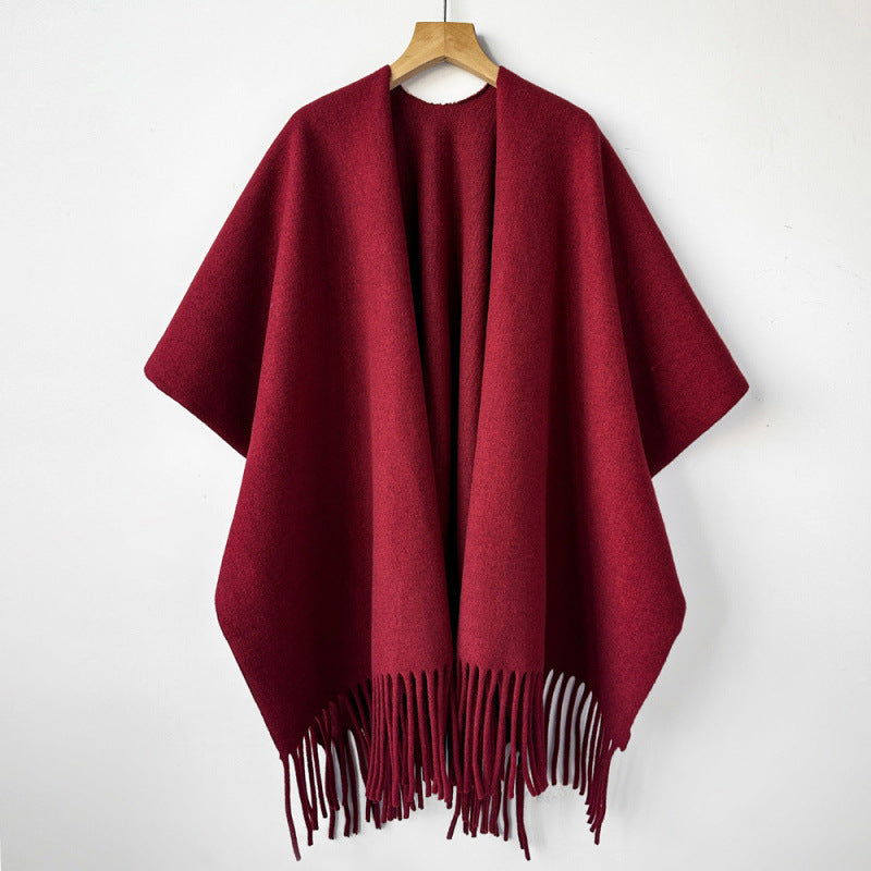 Premium Oatmeal Solid Color Cashmere-like Large Shawl Outerwear