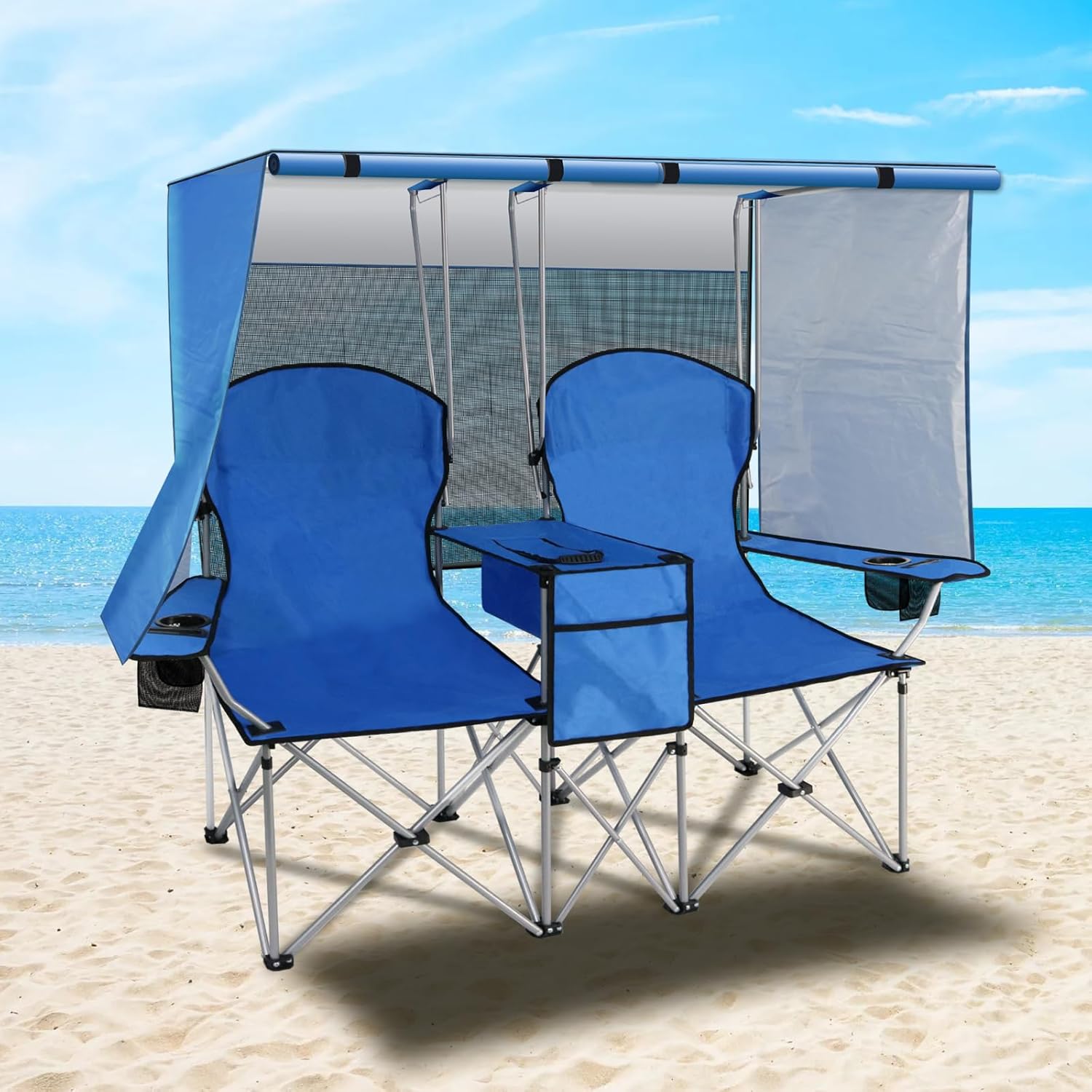 Chaise de Plage Double avec Auvent