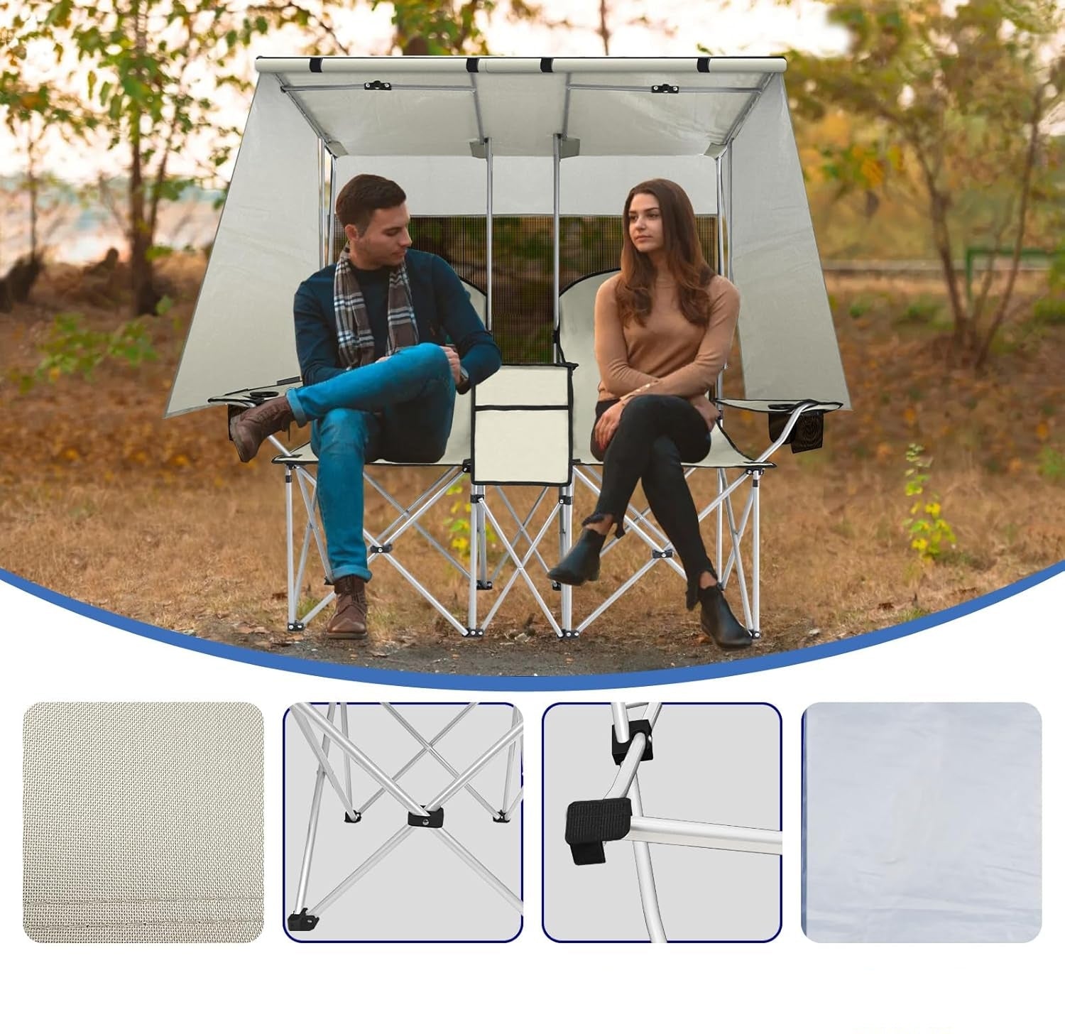 Chaise de Plage Double avec Auvent