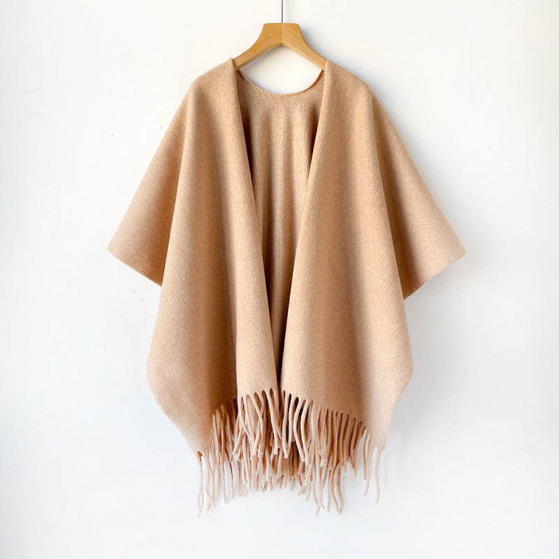 Premium Oatmeal Solid Color Cashmere-like Large Shawl Outerwear