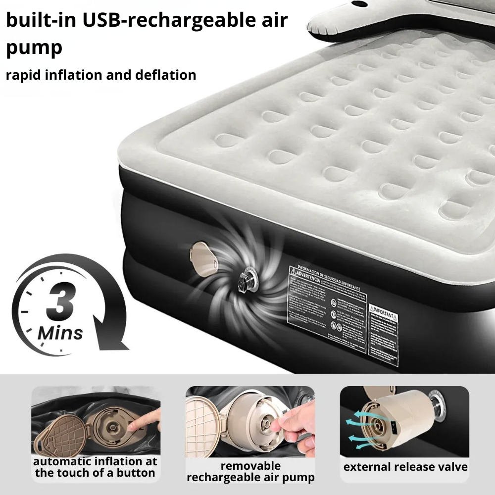 Electric Rechargeable Air Mattress with Headboard