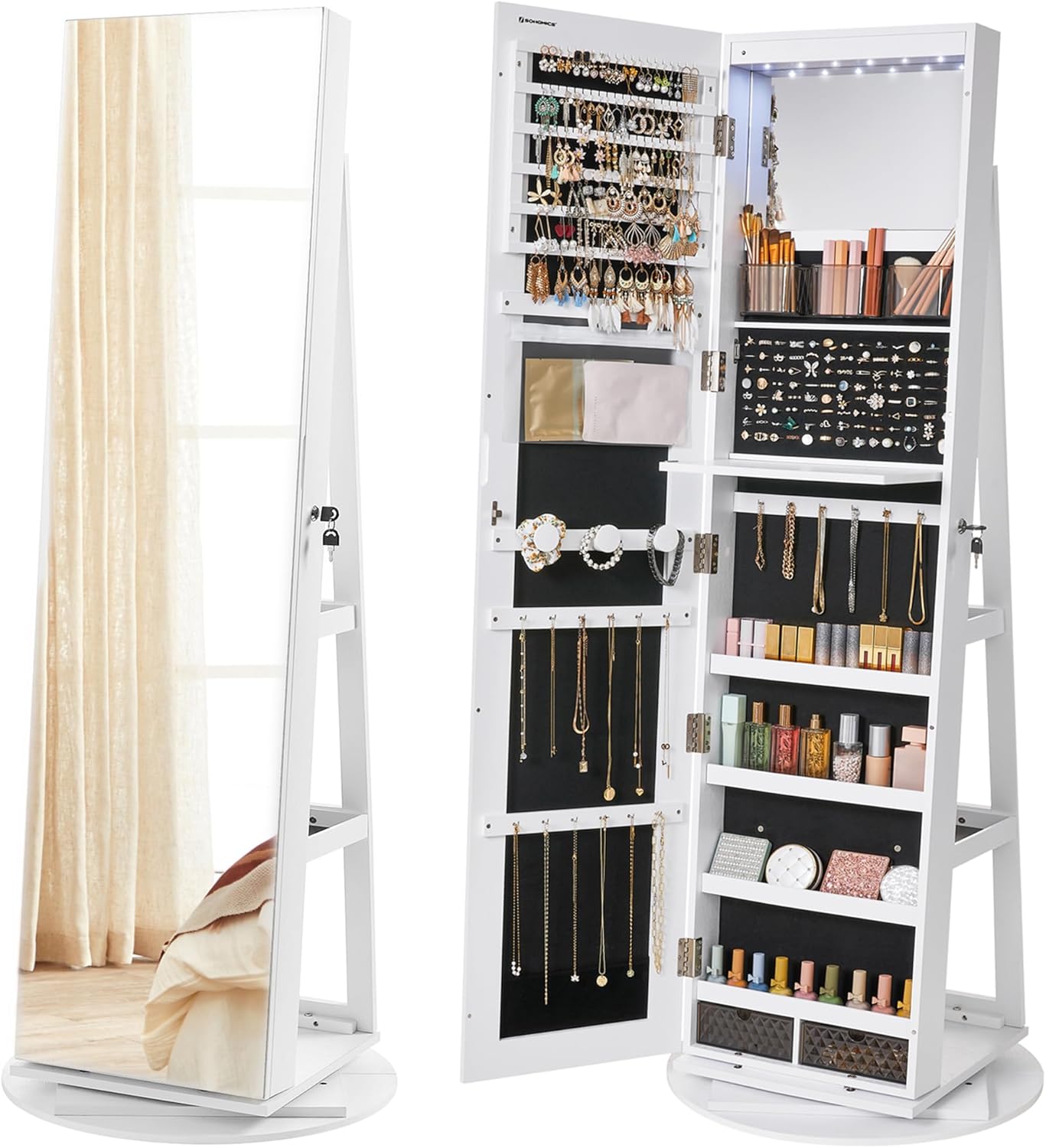 Armoire à Bijoux Rotatif avec Miroir