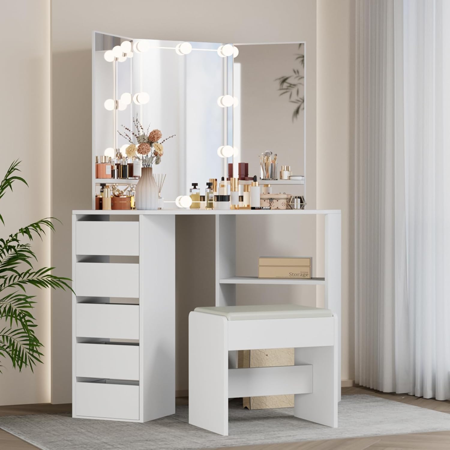 Coiffeuse de Coin avec Lumières LED