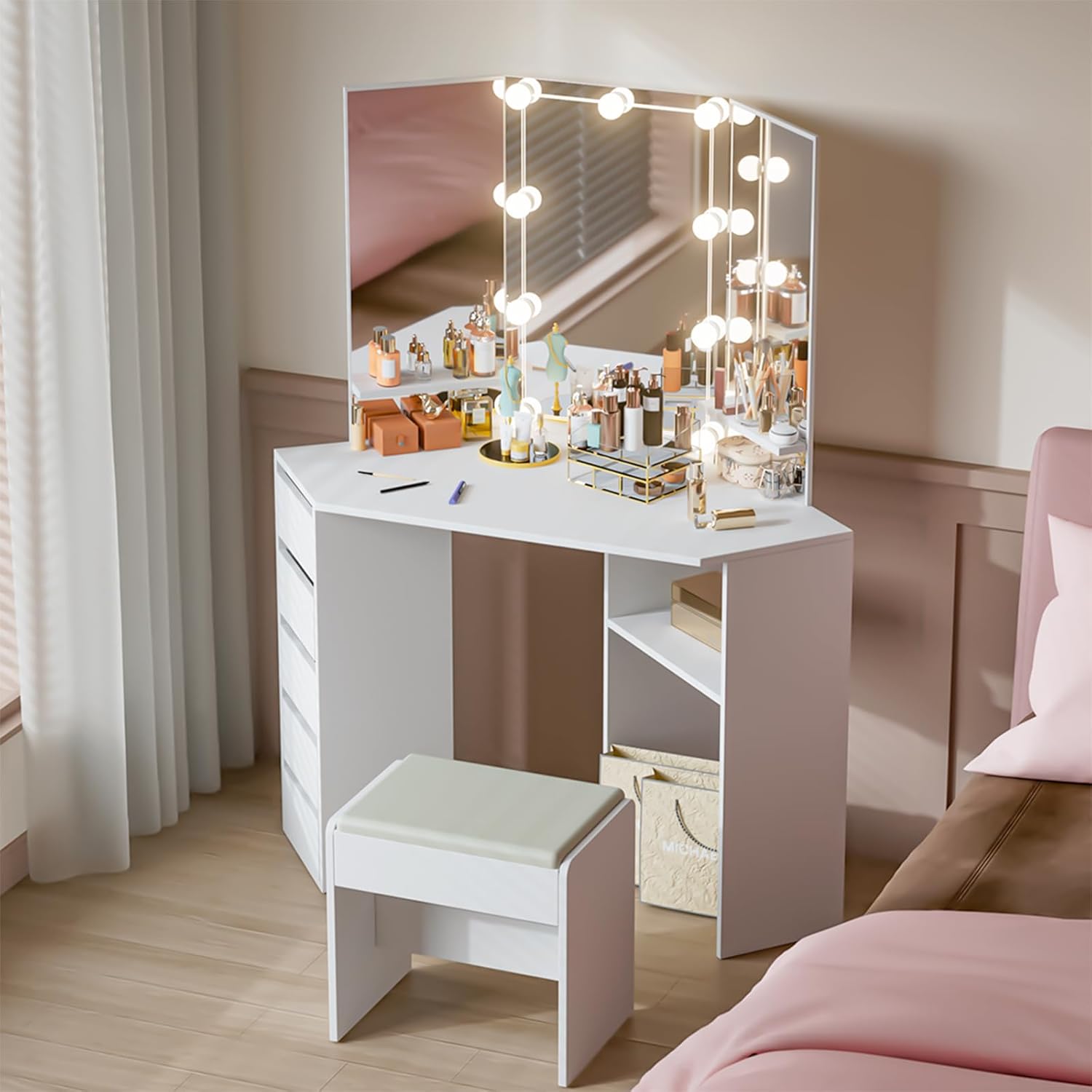 Coiffeuse de Coin avec Lumières LED